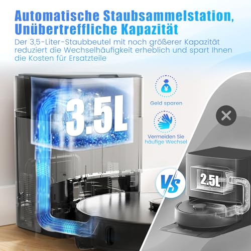 Robot Vacuum Cleaner with Wiping Function, 3.5 L Vacuum Cleaner Robot with Suction Station, 180 Min Runtime, LiDAR Navigation, App Control