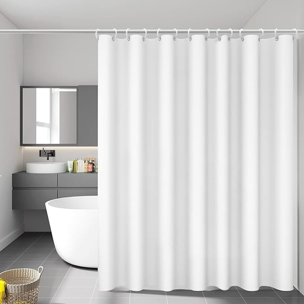 Cortina Impermeable de Ducha de Tela y Poliéster, 180x200 cm - Cortina Baño antimoho y Pesos para Bañera Espesas PEVA Lavable Cortinas de Baño de Tela Impermeable Antibacteriano Secado con Ganchos