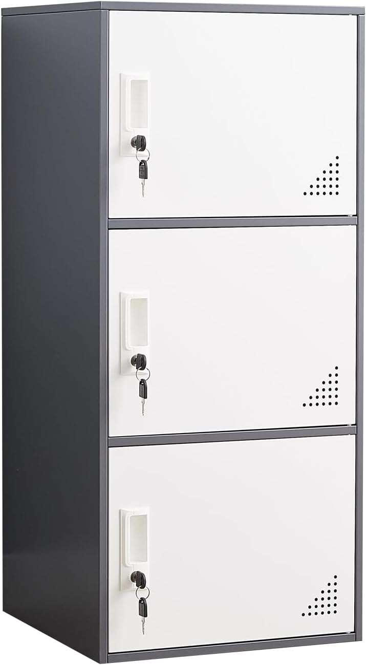 3 Door Metal Locker with Locking Doors, Office Storage Lockers, Vertical Metal Cabinet for Office,Home,School,Room Organizer
