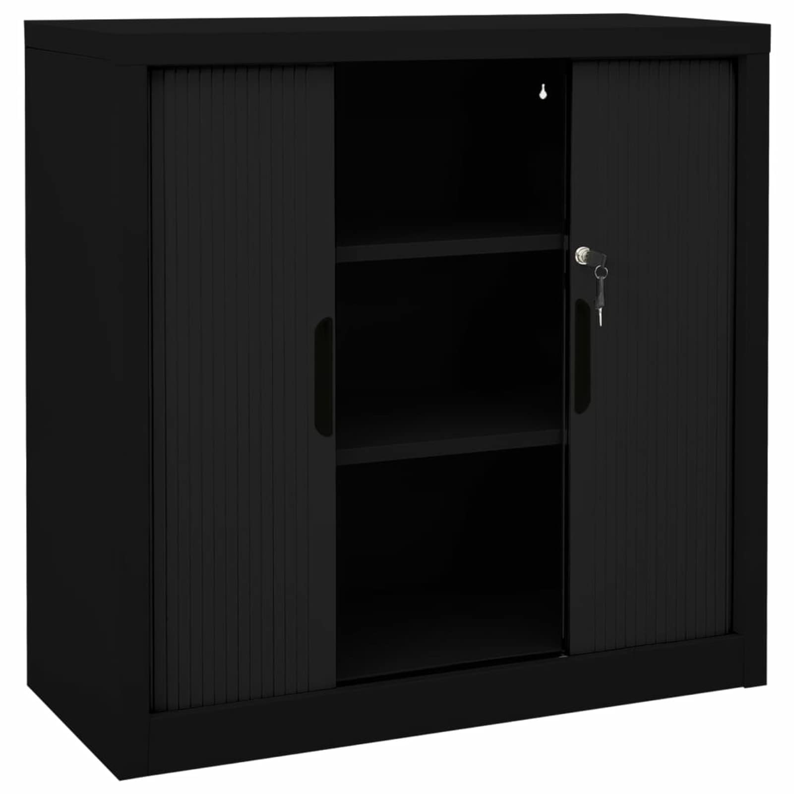 Homgoday Armoire à portes coulissantes - Armoire de bureau verrouillable - Bibliothèque utilitaire - Meuble de rangement - Noir - 90 x 40 x 90 cm - Acier