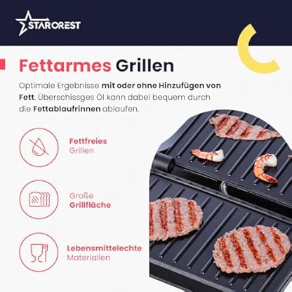 STARCREST Sandwich-Maker im Kontaktgrill bzw. Panini Format, Sandwich-Toaster als Plattengriller Contact Grill, Toaster geeignet für Sandwiches, Fleisch oder Gemüse, 1000 Watt, Schwarz – Bild 5