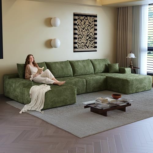 Image of 96 inch Sectional Couches for Living Room Cloud Couch Sofa with L-Shape Upholstered Boneless Couchs Modern Modular Sectional Couch with Chaise