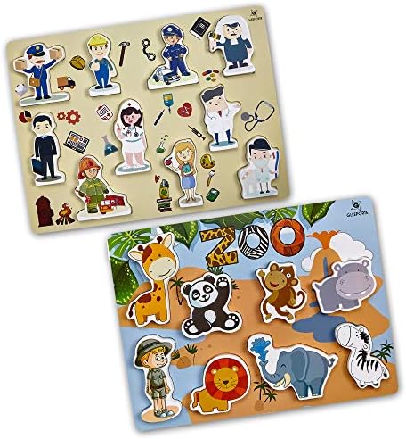 Wooden Chunky Puzzle Profession People Pieces - Learning Educational Puzzle Board with Free Standing Pieces for Toddlers & Kids (10 pcs) Gleeporte