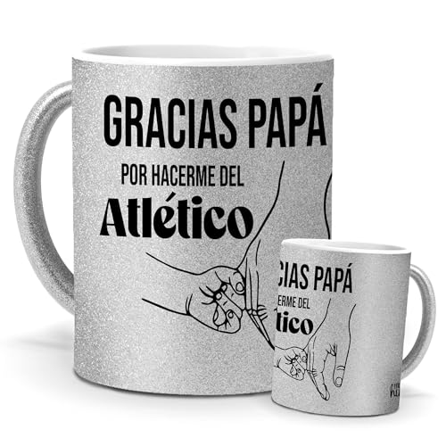 Taza atletico | Gracias papa por hacerme del atletico | regalo original colchoneros | Cerámica Purpurina plata | Tazas de Café, Té... | Tazas equipos de futbol | 350 ML