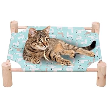 YHomU Cat Hammock Wooden Washable Breathable Soft Kitten Raised Bed Pet Lounge Bed Cat Playing Cat Bed for Pet