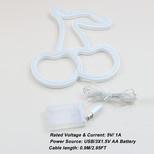 Miniatura 4 de Letrero de luz LED de neón de cereza, lindo letrero de neón alimentado por USB o pilas, luz nocturna, lámpara de arte de pared 3D para dormitorio,