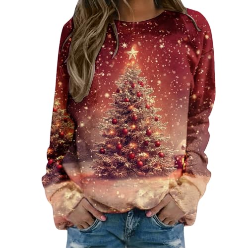 Generisch Weihnachts-Pullover Damen, Langarm Rundhals Sweatshirt mit...