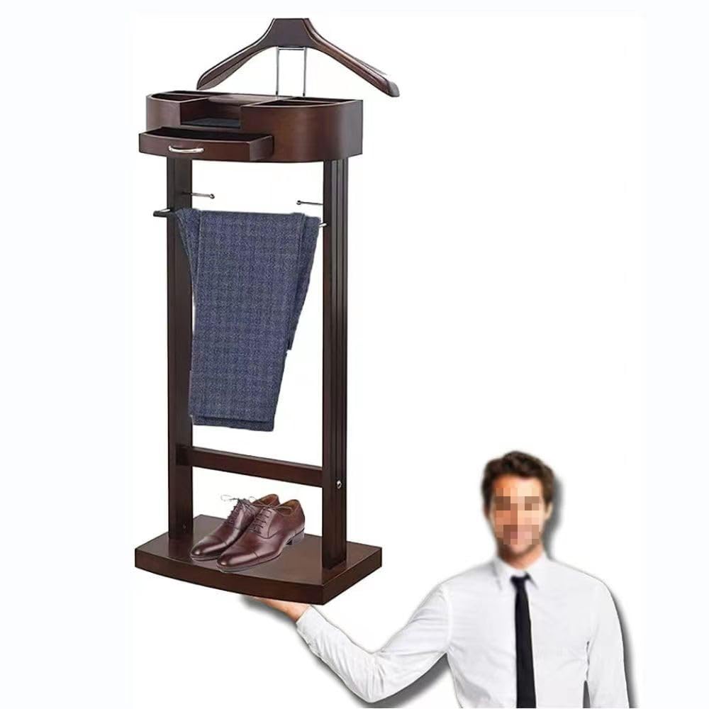 Generico Servomuto Sedia maggiordomo Appendiabiti in Mogano Servomuto Marrone Scuro Aspetto Noce Servomuto Silenzioso in Legno e Metallo Maggiordomo,107 * 43 * 33,5 cm