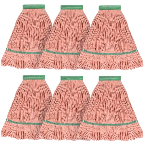 Image of Matthew Cleaning Heavy Duty Mop Head Commercial Replacement for General and Floor Cleaning , Wet Industrial Blue Cotton Looped End String Head Refill (Pack of 6) Orange