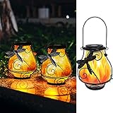 HAVEONE Hanging Solar Lights Solar Flickering Flame Lights Metal Solar Lanterns Outdoor Hanging Lanterns Waterproof Solar Powered Decorative Lighting for Garden Pathway Patio Yard Tabletop(2 Pack)