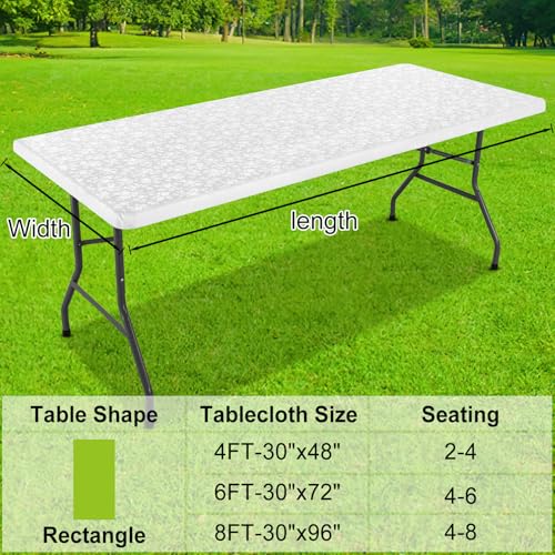 Image of Smiry Heavy Duty Vinyl Fitted Tablecloths for 5 Foot Rectangle Tables | Elastic Waterproof Fitted Tablecloths, Wipeable Washable Table Cover for Kitchen, Dining, Camping (White, 30 inch x 60 inch)