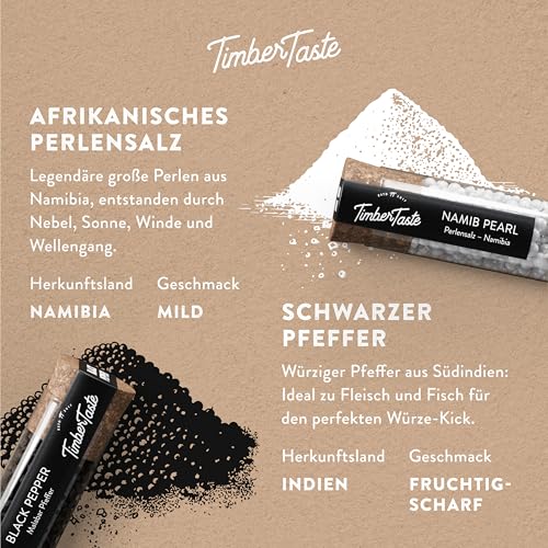 TIMBER TASTE® Salz & Pfeffer Hochzeitsgeschenk Set - Edles Geschenk für das Brautpaar mit Perlensalz & Schwarzer Pfeffer - Personalisiertes Hochzeitsgeschenk - Kleine Aufmerksamkeit zur Hochzeit Set
