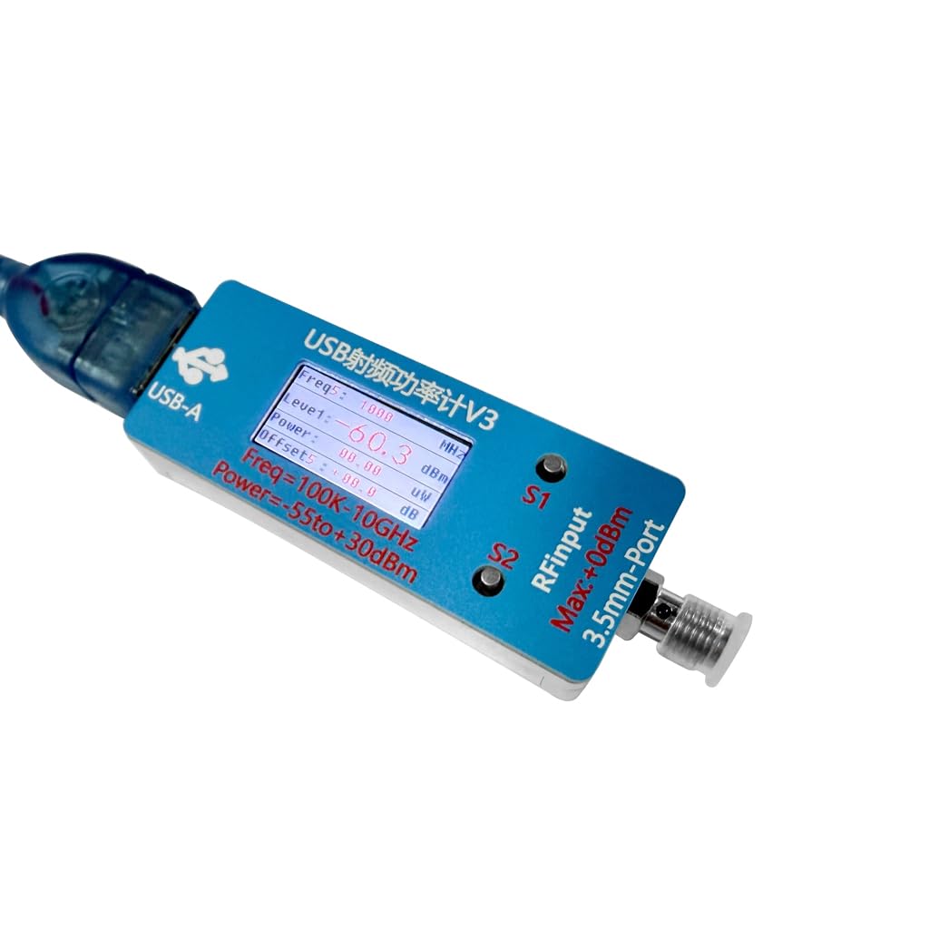 JMT USB RF 5V Power Meter 100K to 10GHz, -55 to +30dBm with 0.96-inch TFT Display for PC Configure, V3.0 Version (Power Meter)