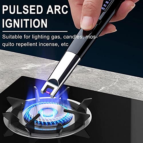 Image of Electric Arc Lighter, Windproof USB Rechargeable, Flameless, Modern Black Aluminum + Zinc Alloy, For Home, Kitchen, Outdoor, BBQ, Camping