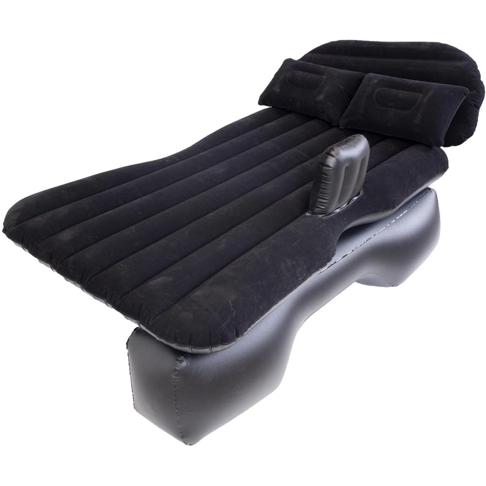 wilko Car Travel Flocked Airbed Set, Black, with Pump and 2 Pillows, 180x85x33cm, for Car, Tent or Indoor Use
