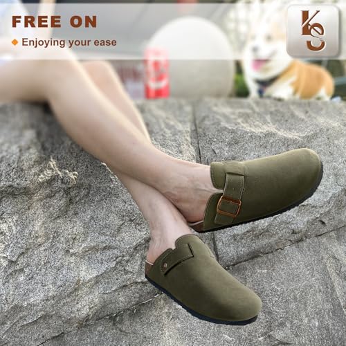 Image of KEMISANT Men Clogs-Comfortable Suede Mules Slippers Sandals Nurse Potato Shoes Unisex-Cushioned Cork-Footbed