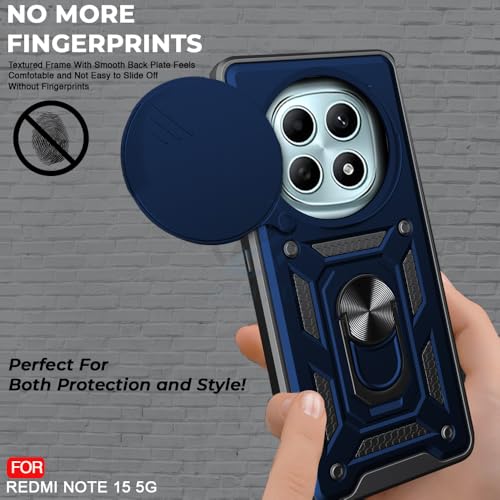 Image of AESTMO Tough Armor Redmi Note 15 5G / Poco M8 5G Bumper Back Case Cover | Ring Holder & Sliding Camera Shield Cover | 360 Degree Protection Back Case Cover for Redmi Note 15 5G / Poco M8 5G (Blue)