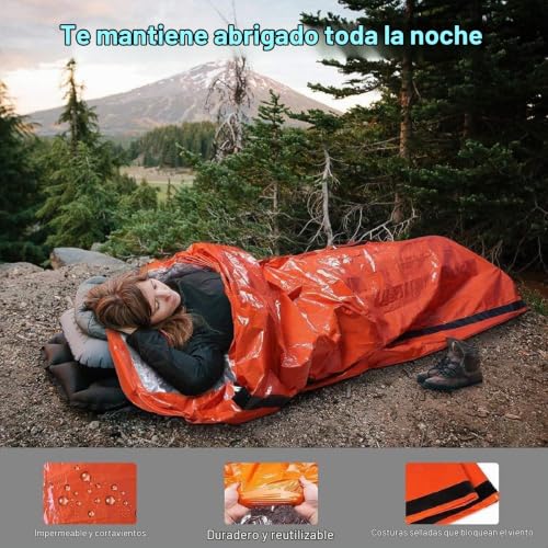 Miniatura 3 de Eeekit Bivy Bag, Pack De 2 Sacos De Dormir De Emergencia Impermeables Con Silbato De Supervivencia, Mantas Mylar Para Camping Senderismo
