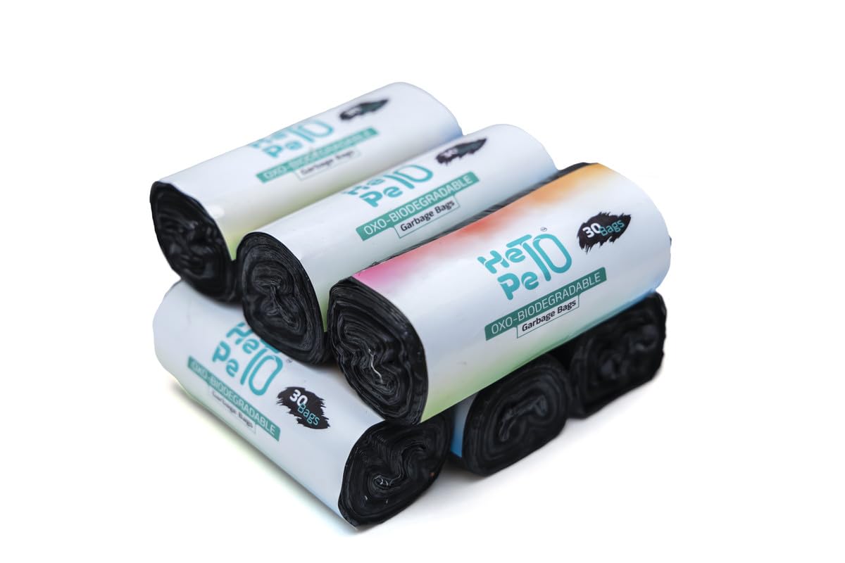 HETOPETO Biodegradable Garbage Bags for Dustbin - Large 17 x 19 Inches | 30 bags per Roll Trash Bag Eco Friendly Garbage Disposal Bags Dustbin Bag|Black(180 Bags)