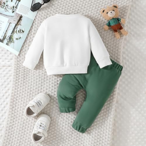 LUVCES Ensemble de Bebes Garcons Vetement Manches Longues Lettres Imprimées Ours Mignon Sweatshirt Pantalon Tenues d'automne Printemps Clothing Ours lettre vert 18-24 Mois – vue 2