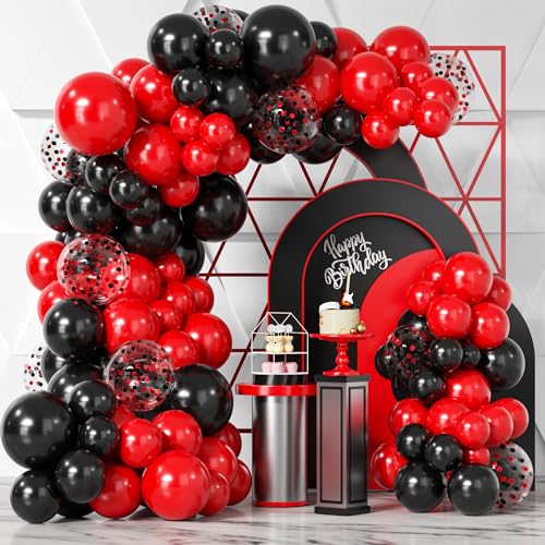 Bezente Red Black Balloons Garland Kit 100Pcs Black Red Balloons and Red Black Confetti Balloons Arch for Wedding Birthday Graduation BBQ Casino Party Prom Party Arch Decoration