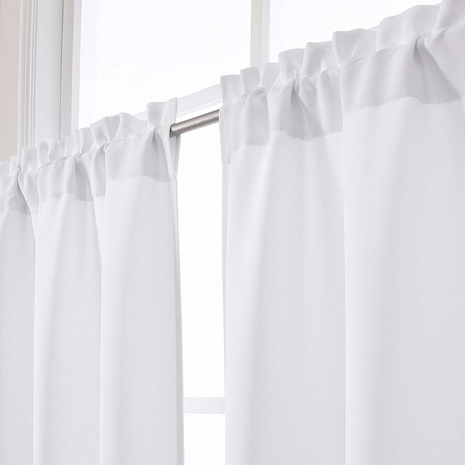 Simplebrand Pure White Cafe Curtains Tier 36 Inch Length 2 Panels Set, Half Window Light Filtering Curtains for Kitchen, Rod Pocket Tier Thermal Insulated Window Treatment Short Curtain, 30" Wx36 L