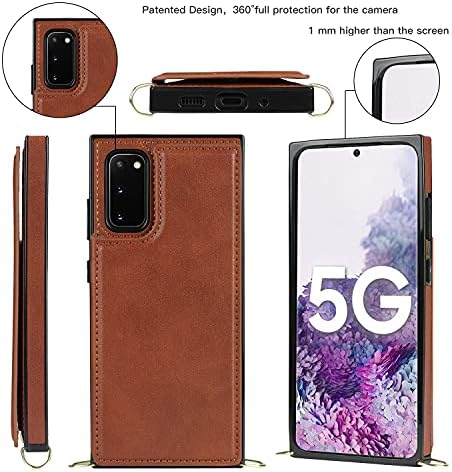 DEFBSC Compatible with Samsung Galaxy S20 FE Case, Crossbody Wallet Case, Adjustable Detachable Lanyard Neck Strap with Kickstand Card Holder Premium Leather Protective Back Cover - Brown