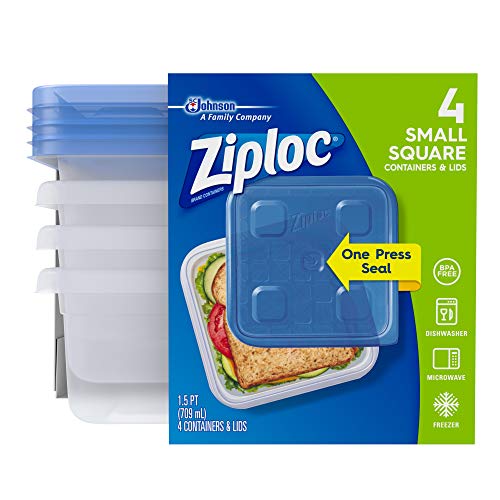 Ziploc Food Storage Meal Prep Containers with One Press Seal, For Travel and Organization, Dishwasher Safe, Small, 4 Count