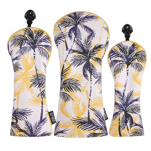 SHABIER Hawaiian Style Two Colors Palm Trees Golf Head Cover for Driver/Fairway/Hybird Club (One Set)