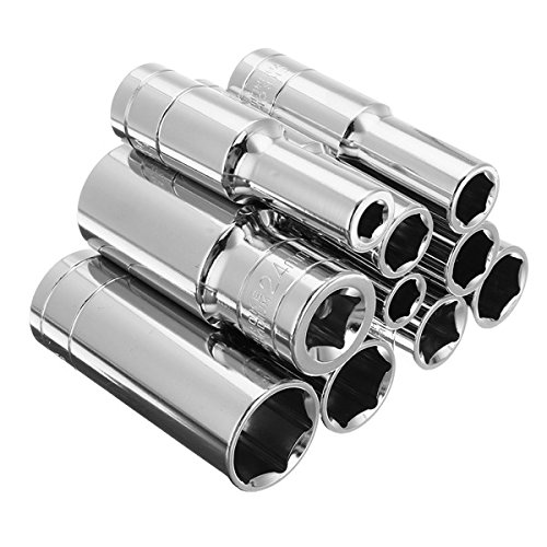 Juego De Tomas De Impacto Profundo De Servicio Pesado De 10 Piezas De 1/2 Pulgada Con Adaptador De Enchufe Métrico De 8-24 Mm De 6 Puntos