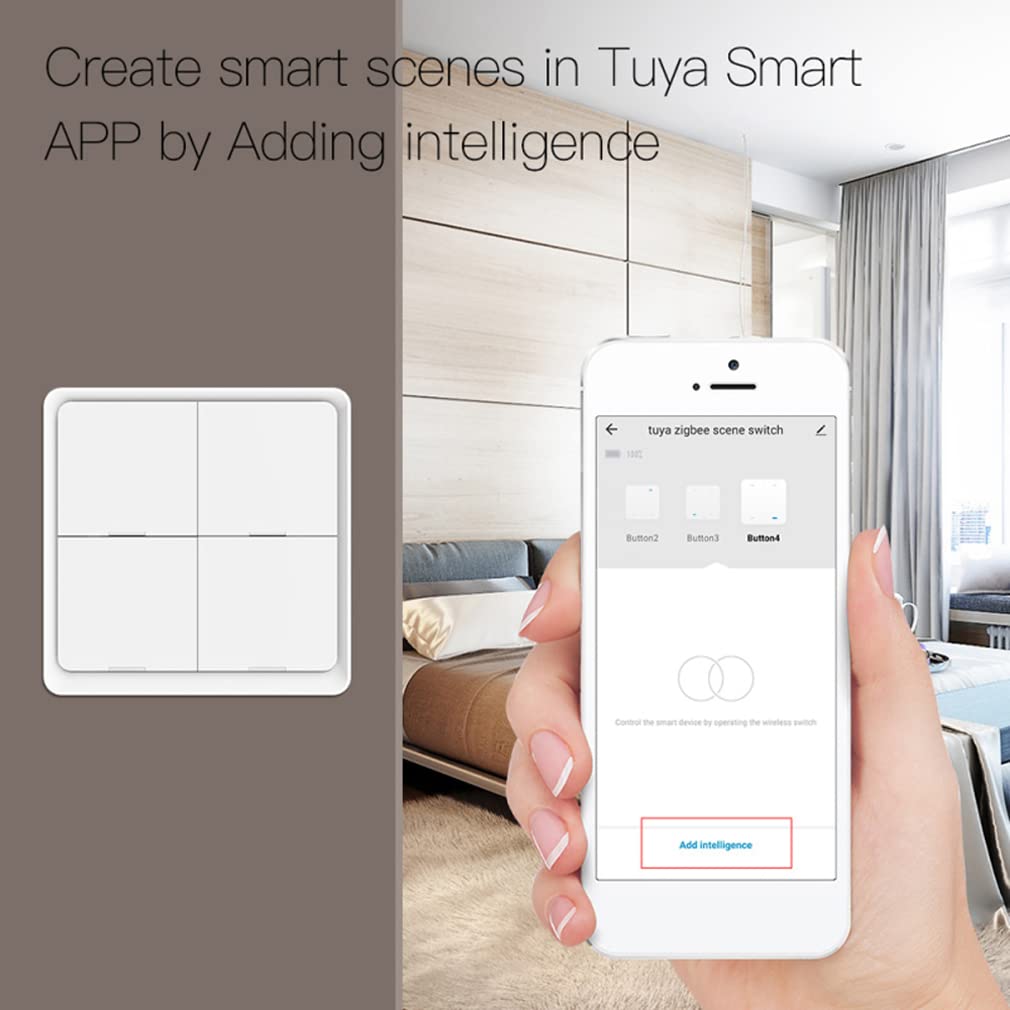 XRC TECH 4 Gang Tuya ZigBee Wireless 12 Interruptor de escena Controlador de botón de automatización del hogar inteligente Interruptor de escenario para Tuya APP Dispositivos inteligentes (blanco)