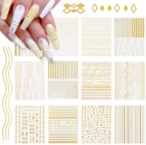 Amazon.com: 30 Sheets Gold Nail Art Stickers 3D Self-Adhesive Nail ...
