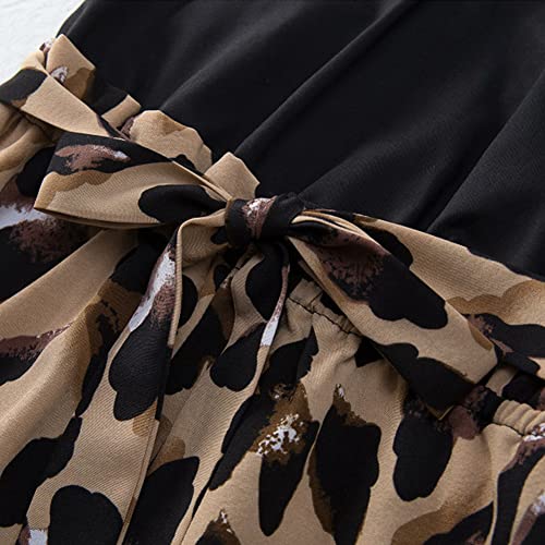 Awibmk Mommy And Me Dresses Outfits Floral Print Sling Family Matching Belted Jumpsuit Romper V Neck Sleeveless Summer Casual Clothes Suit Set For Mother And Daughter Black Brown Leopard Medium #TOP2