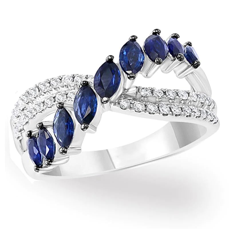 Fashion14k White Gold Plating X Ring Simulated Diamond CZ Criss Cross Ring for Women Sapphire Stackable Eternity Engagement Wedding Band for Her(8#)