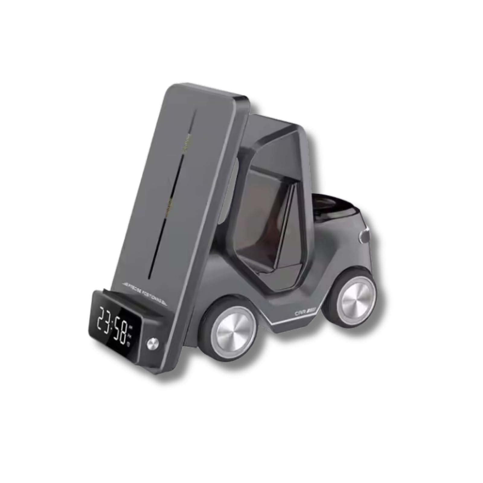 Station de charge sans fil | Support de charge sans fil | Android | Mobile – Montre – Écouteurs | Multifonction | Horloge-Alarme-Lumière | Support | Écran numérique | Réglage automatique | Gris
