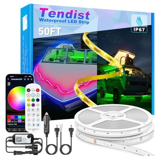 Tendist 50FT LED Boat Lights Strip, IP66 Marine LED Strip Pontoon Boat Light App Control, 12V RGB Waterproof Boat Interior Light, Night Fishing Lighting for Bass Boat, Kayak, Jon Boat, Cabin, Deck