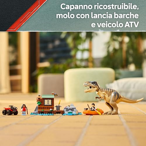 Jurassic World Fuga sul Fiume dal T. Rex - Giocattolo Interattivo con Dinosauro, una Barca, un Veicolo ATV e 2 Minifigure - Regalo per Bambini e Bambine da 5 Anni in su - 76975 - Lego - Immagine 4