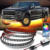 YILAIE Car Underglow Lights Kit for Cars, Dynamic or Static Neon Light, Led Underglow Strip Lights with Fuse APP Control, Bright, DIY Color Music Sync, Waterproof Truck SUV Exterior Car Under Lights