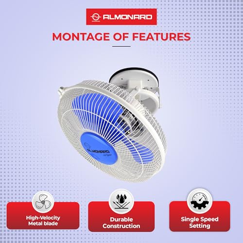 Image of Almonard 225mm High Speed Cabin Fan, High Velocity Blades, Single Speed Setting, Cabin Fan for Office, Retail Kiosks, Available in Blue