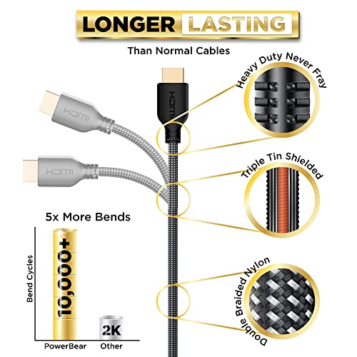 PowerBear 4K Long HDMI Cable 40 ft | High Speed, Braided Nylon & Gold Connectors, 4K @ 60Hz, Ultra HD, 2K, 1080P, ARC & CL3 Rated | for Laptop, Monitor, PS5, PS4, Xbox One, Fire TV, Apple TV by PowerBear - Image 2