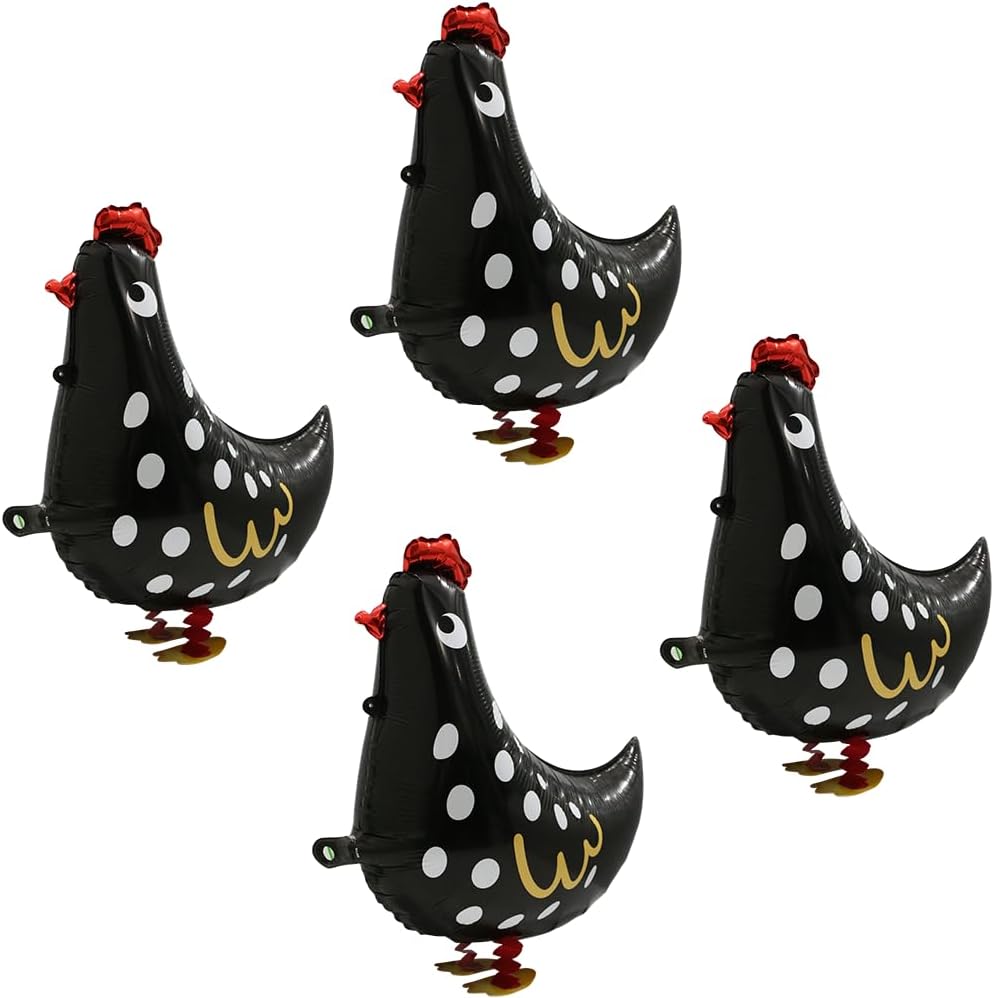 4D Realistic Walking Chicken Balloon Cute Pet Farm Animals Balloon Chick Easter Decor, 4 Pack Black Chicken Walk Balloons Toys Air Walker Animal Party Supplies Baby Shower Wedding Birthday Decortion