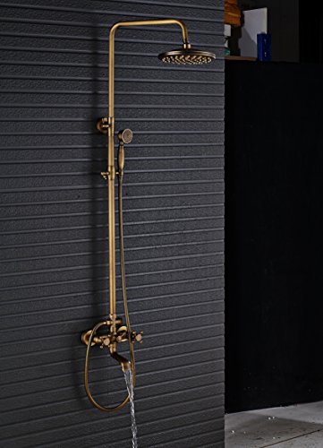 Rozin Bathroom Rainfall Shower Tub Faucet Set 8-inch Top Showerhead + Handheld Spray Antique Brass