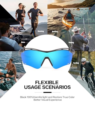 Image of BIRCEN Mens Polarized Sunglasses for Sports: TR90 Lightweight Sun Glasses Wrap Around Shades for Fishing Driving Cycling