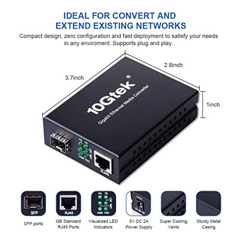 Image of 10Gtek Gigabit Ethernet Media Converter, Open SFP Fiber to Ethernet RJ45 Converter for 10 /100 /1000Base-Tx to SFP(SFP Slot Without Module), UL Certified