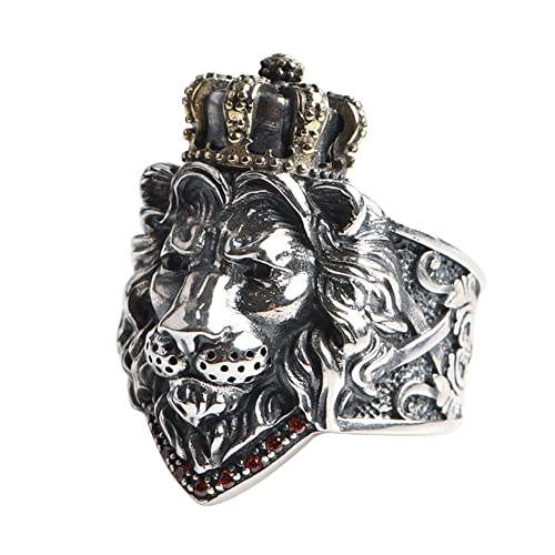Tête de Lion en Argent Sterling 925 Bague Couronne Homme Réglable