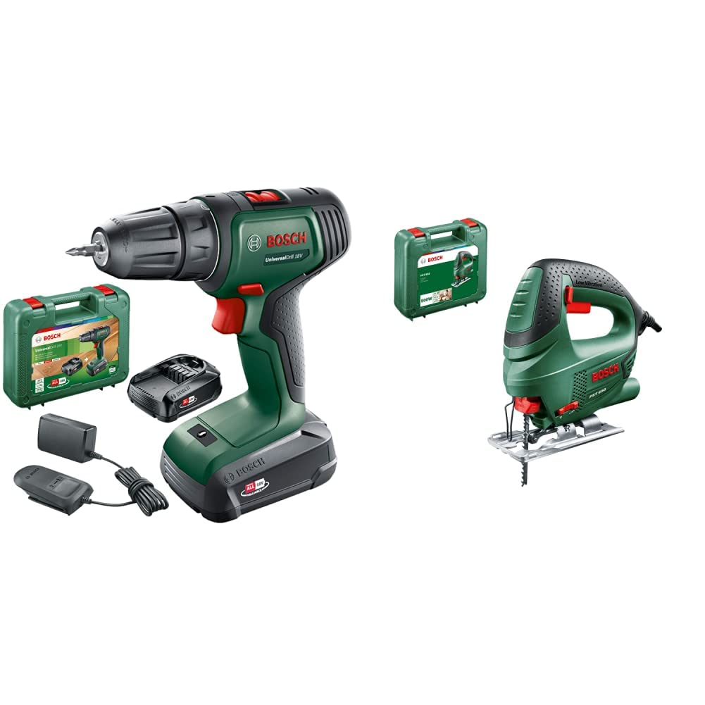 Perceuse sans fil Bosch UniversalDrill 18V à deux batteries et scie sauteuse 500W