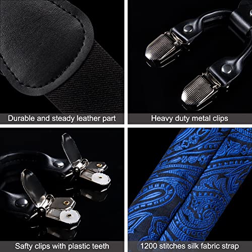 Image of DiBanGu Paisley Bow Tie and Supenders for Men Tuxedo Heavy Duty 6 Clips Suspender Adjustable Y-Shape Mens Trouser Braces