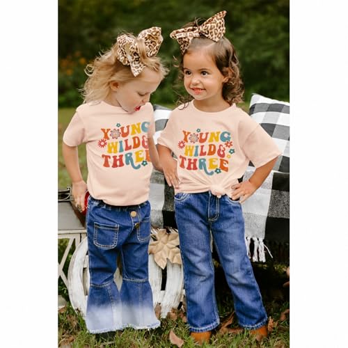 Ritatte Young Wild and Three Shirt Toddler Girl 3rd Birthday T-Shirt Kid Cute Flower 3 Year Old Birthday Party Tee Top Outfit4