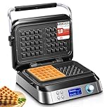Pro Smart Waffle Maker, Non-Stick, 7 Browning Levels, 5 Programmes, Family Size, Digital Display, Overflow Protection, 1600W, Countdown Timer, Audible Alerts (Silver)