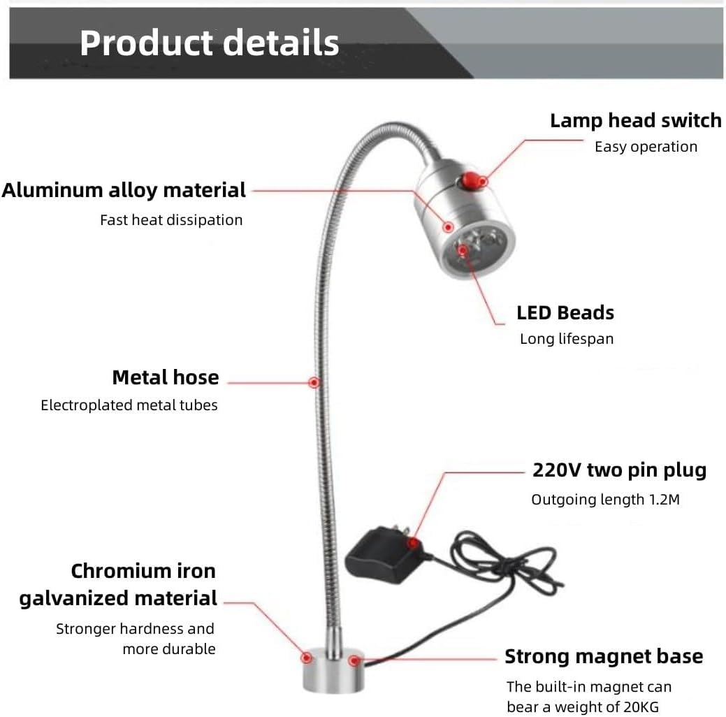 Luce da Lavoro, Luce per Macchina da Cucire, Luce per Macchine Utensili A LED, Illuminazione da Lavoro, Forte Base Fissa Magnetica, Giunto Cardanico, 5w 220v, Adatto per Varie Attrezzature,